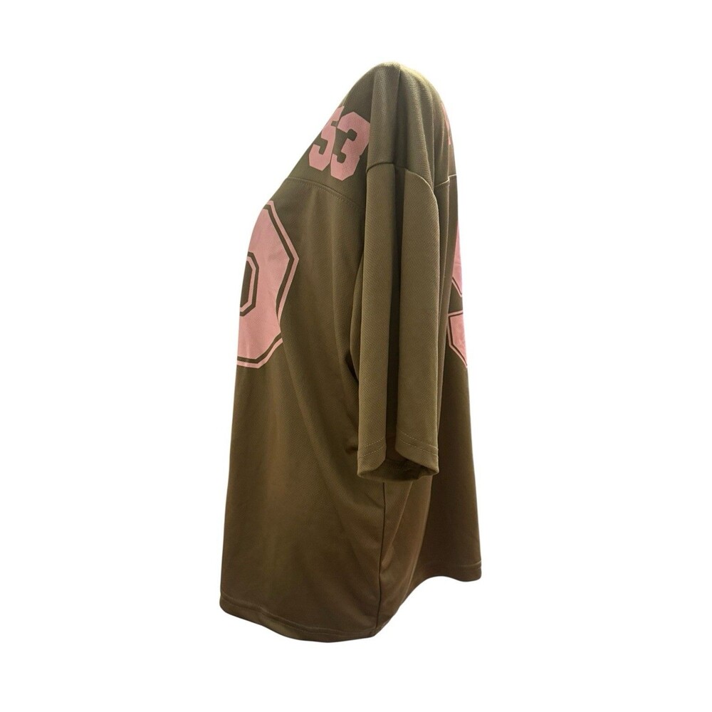 Playboy Football Jersey Shirt Large Olive Green Pink 53 Spencers Mesh Unisex - Picture 4 of 9